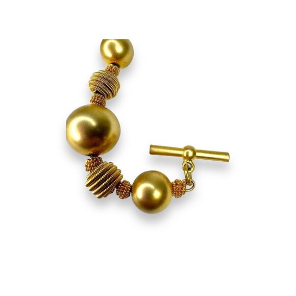 Y2K Anne Klein Chunky Brushed Gold Tone Beaded Bracelet 7.75” Toggle Clasp - Picture 5 of 10